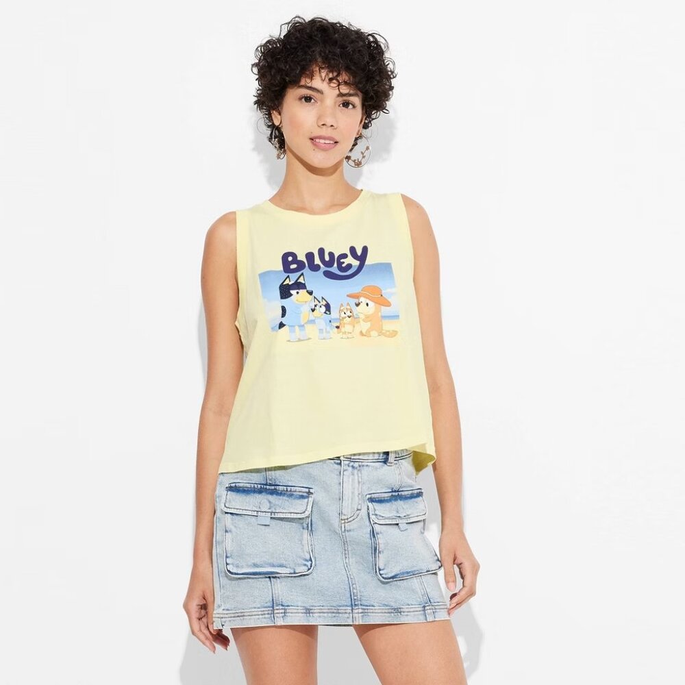 NEW Women's Bluey Beach Graphic Tank Top - Lemon Yellow Small